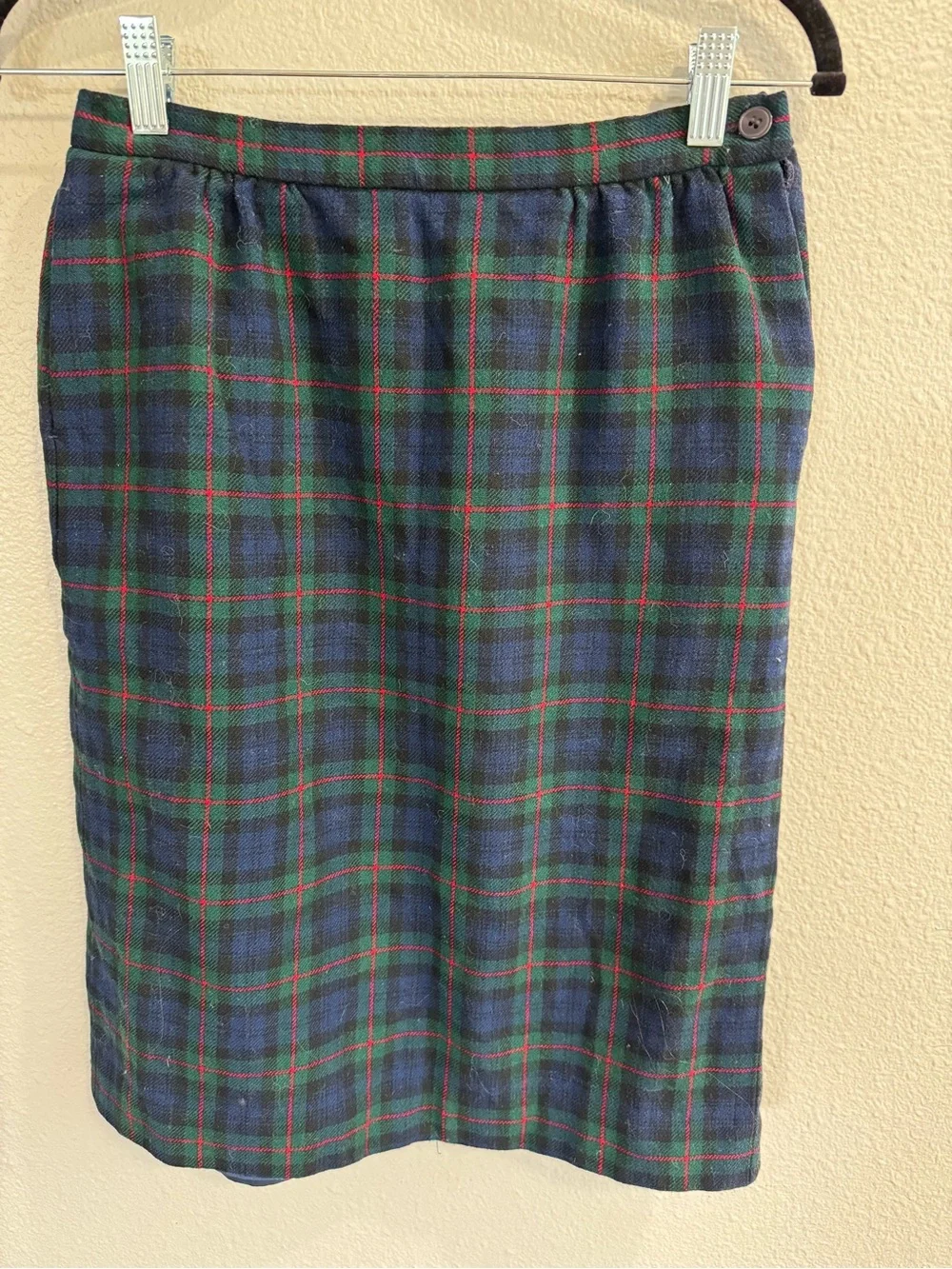 Vintage authentic Argyle Tartan Pendleton Plaid 100% virgin Wool Pencil Skirt 8